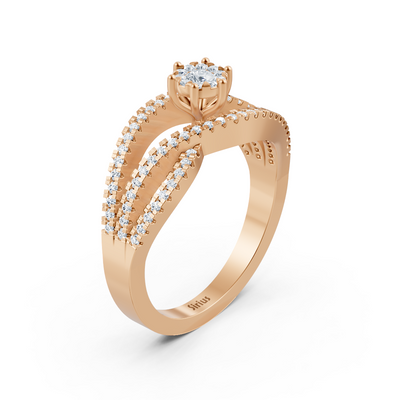 Rose gold solitaire ring with pavé shoulders