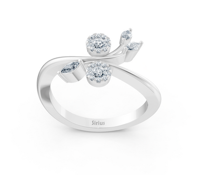 Elegant white gold ring with marquise and round cut lab diamonds