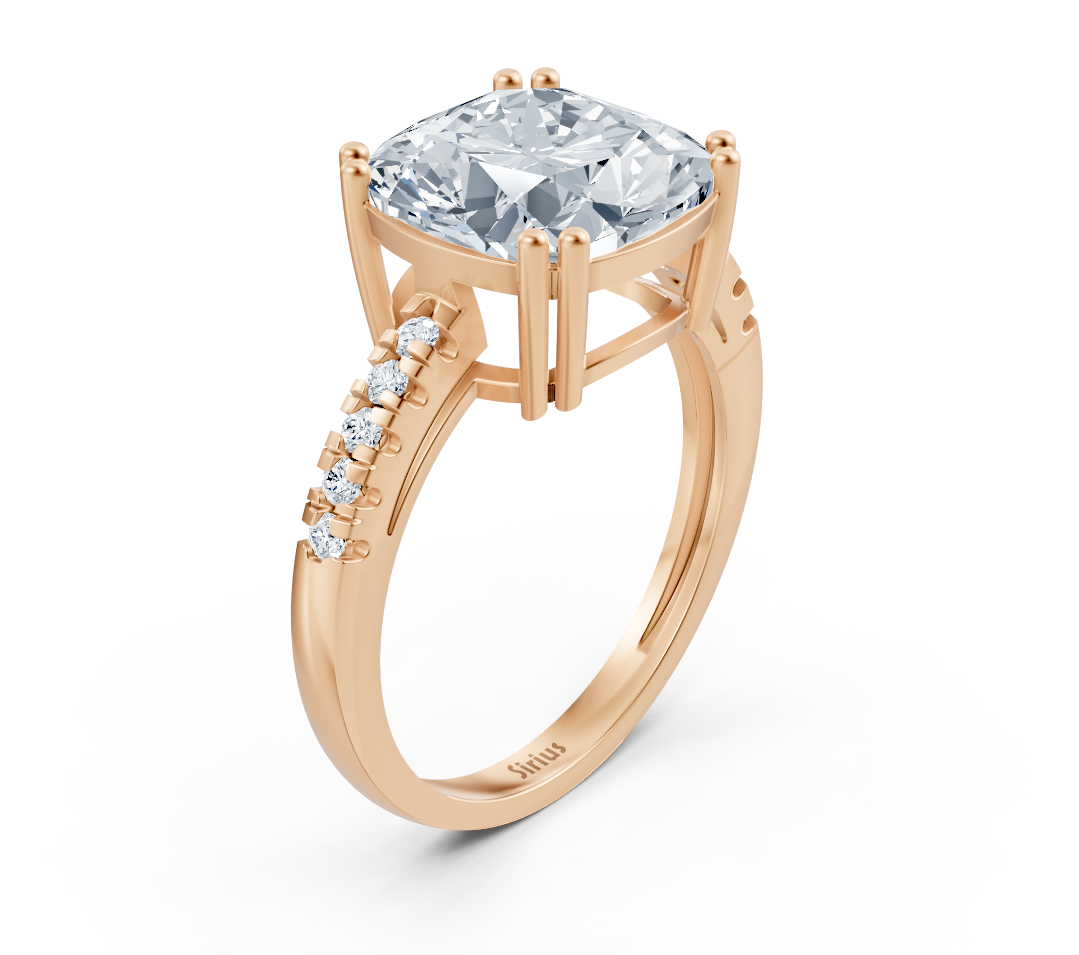 Bague solitaire coussin exclusive avec diamants de laboratoire pavé en or rose 14 carats