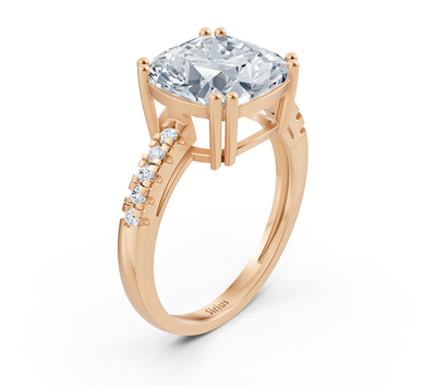 Bague solitaire coussin exclusive avec diamants de laboratoire pavé en or rose 14 carats
