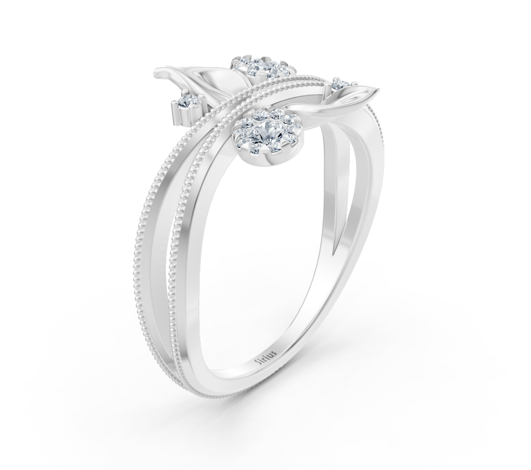 Élégante bague en or blanc aux accents floraux et diamants de laboratoire – Bijoux haut de gamme de Rosy Lab Diamonds