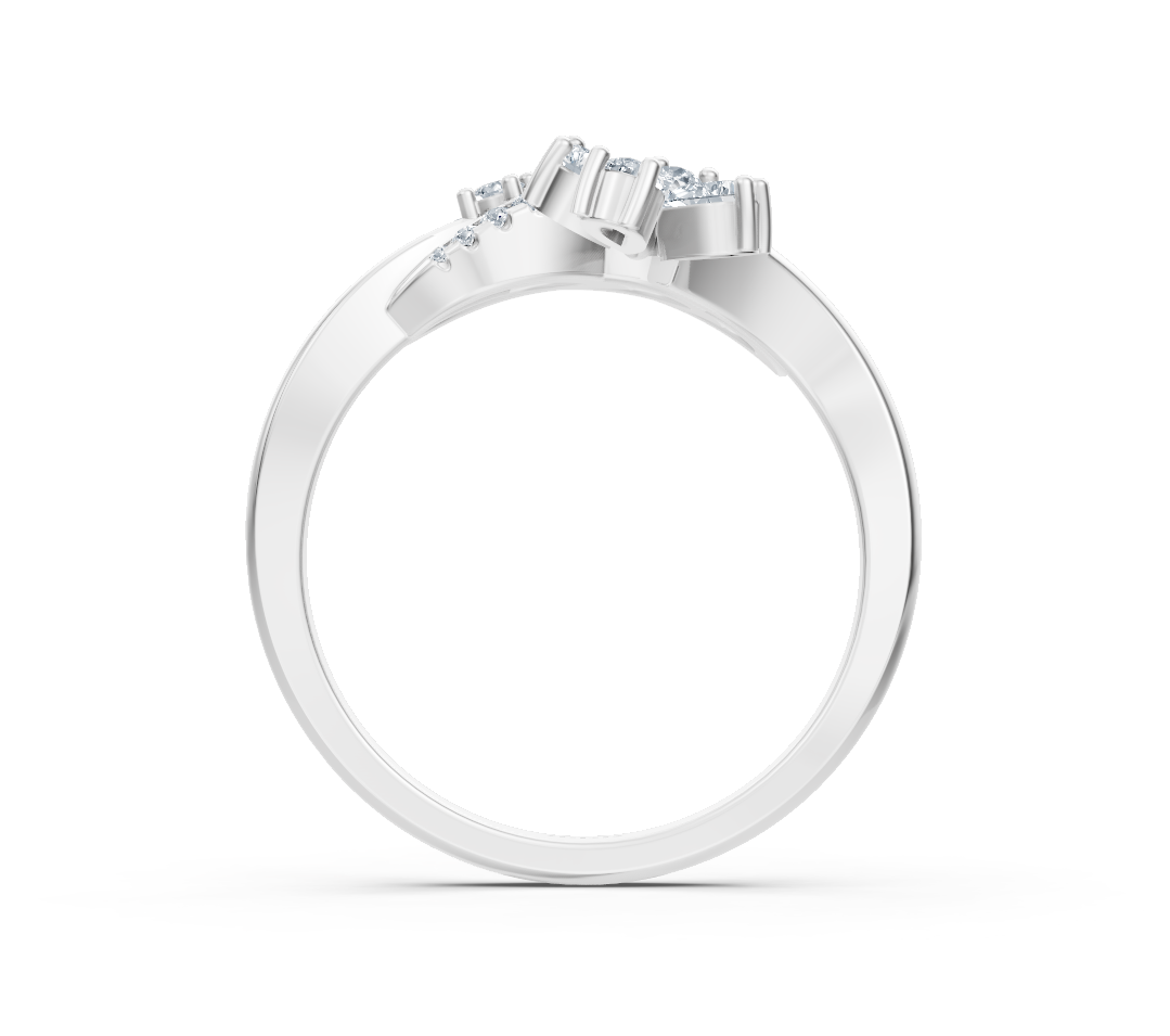 Weißgoldener Doppelherz-Ring mit Pear- und Runddiamanten