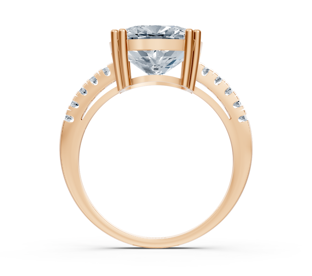 Bague solitaire coussin exclusive avec diamants de laboratoire pavé en or rose 14 carats