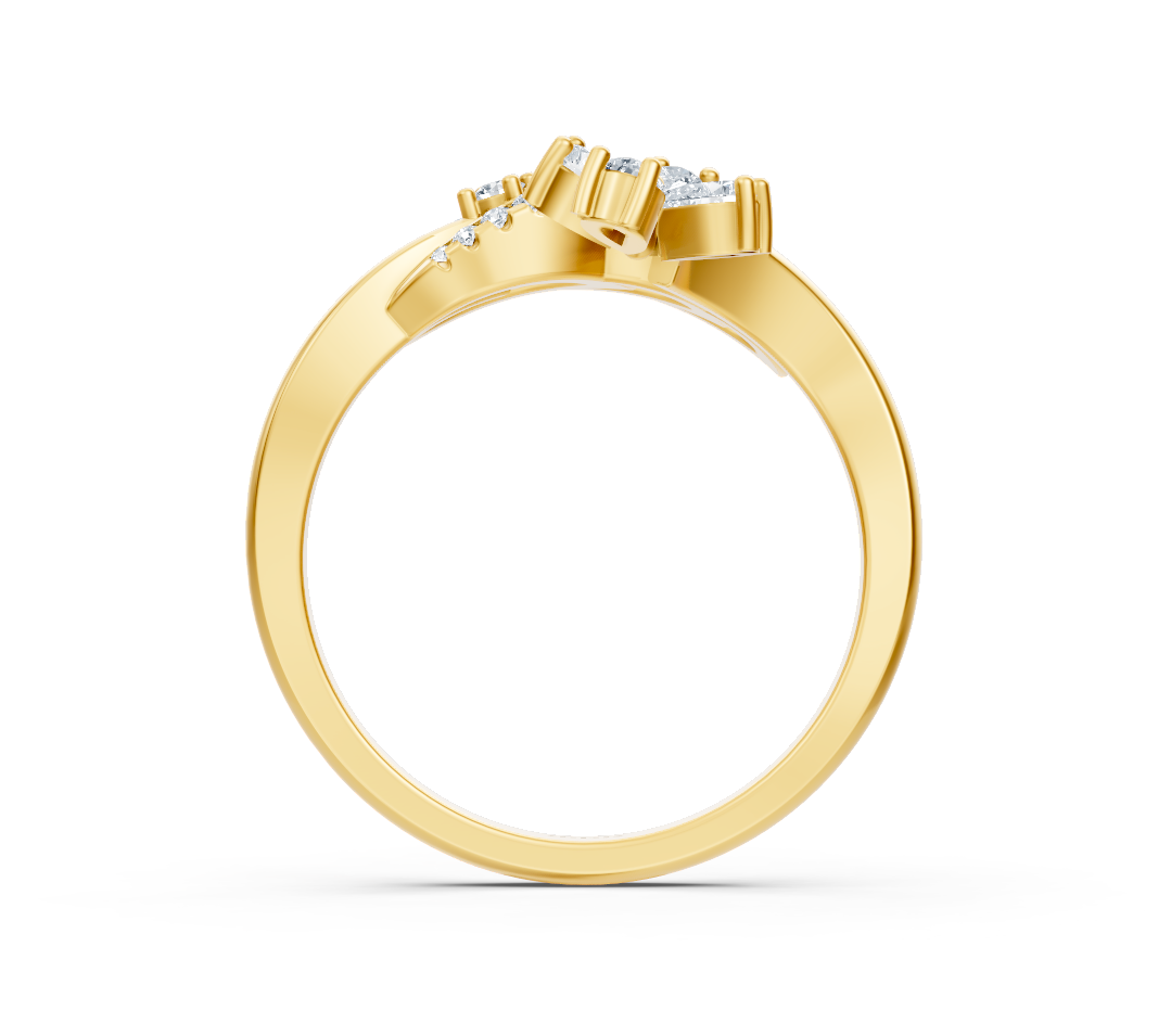 Yellow Gold Double Heart Ring with Pear- and Round-Cut Diamonds – Fine Jewelry by Rosy Lab Diamonds
