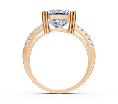 Bague solitaire coussin exclusive avec diamants de laboratoire pavé en or rose 14 carats