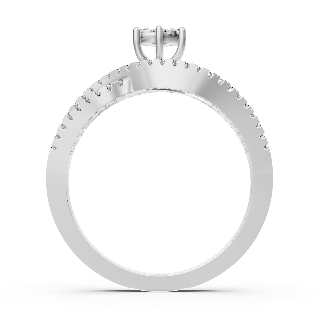 Weißgold Solitärring mit Pavé-Schultern