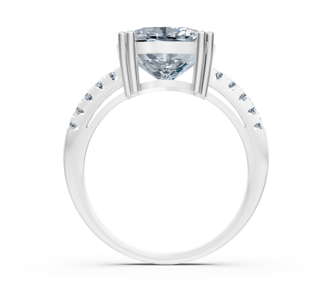 Exclusive cushion solitaire ring with pavé lab diamonds in 14K white gold