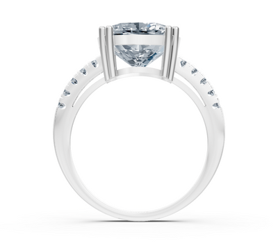 Exclusive cushion solitaire ring with pavé lab diamonds in 14K white gold