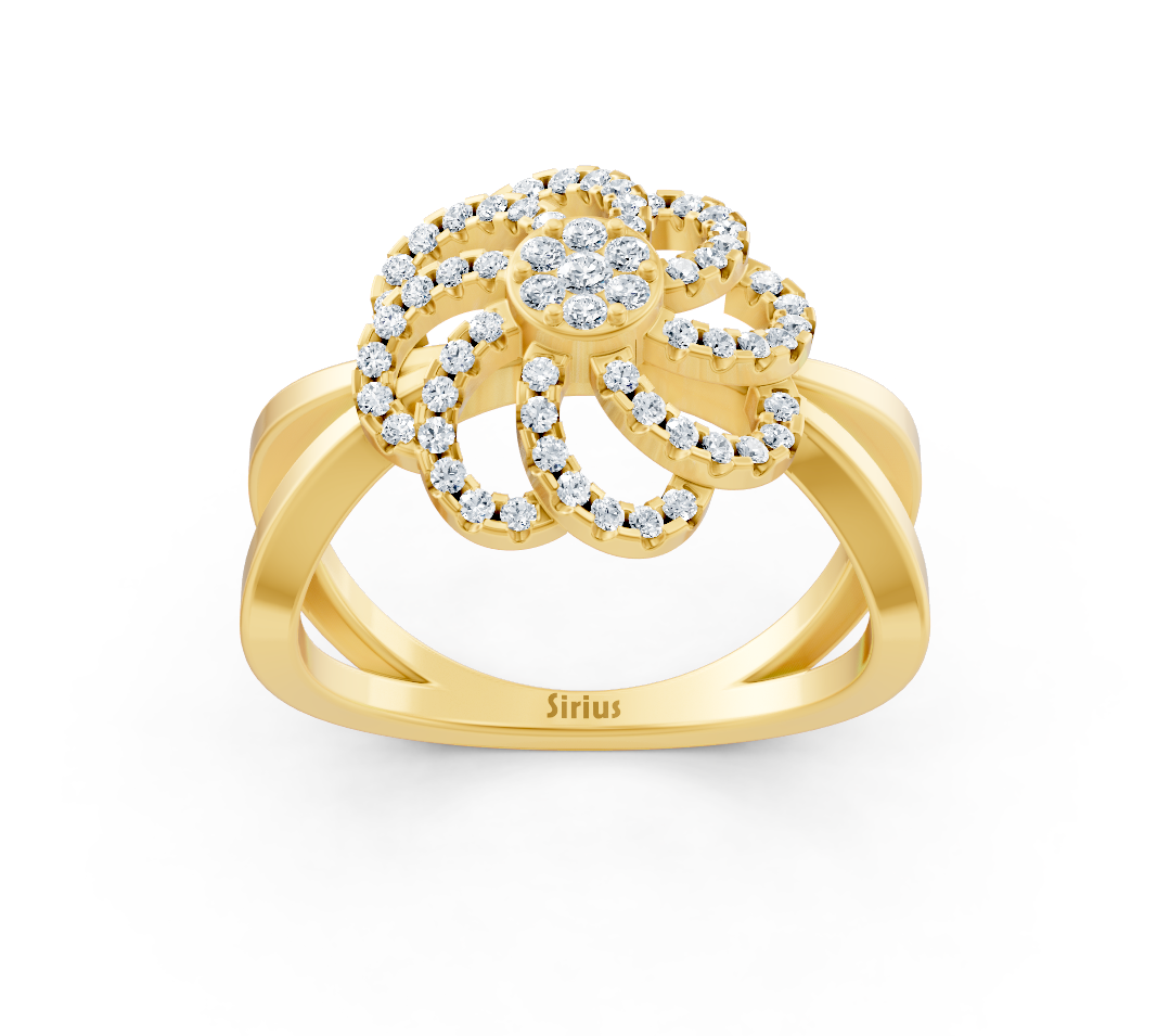 Extravagant yellow gold ring with round diamonds