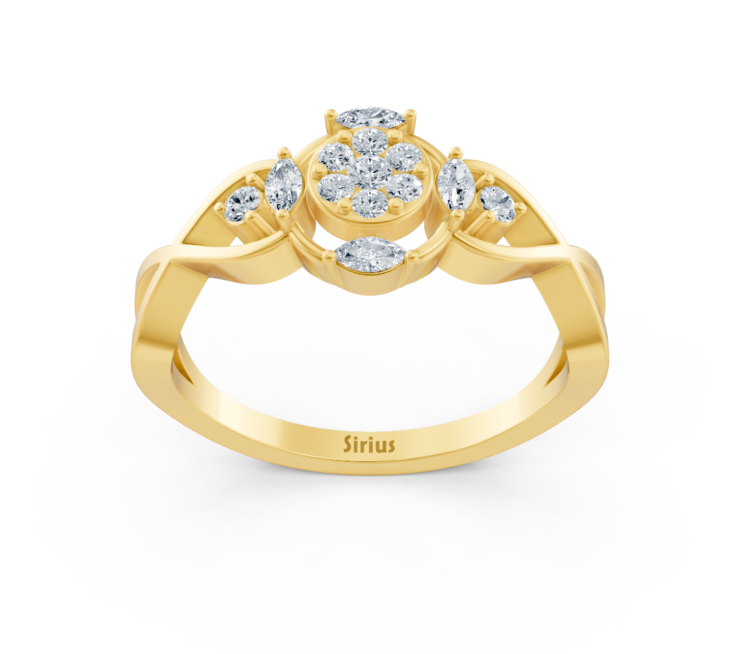Yellow gold flower ring with lab-grown diamonds