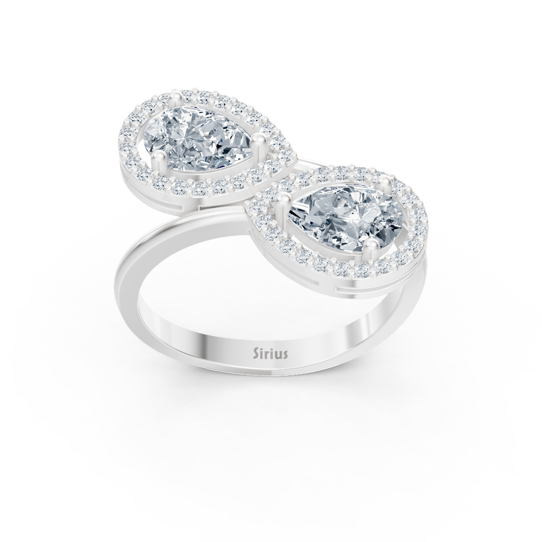 Open double ring with lab-grown diamonds in pear and Round Brilliant Cut in White Gold - 77R0252 - high-quality Jewelry by Rosy Lab Diamonds