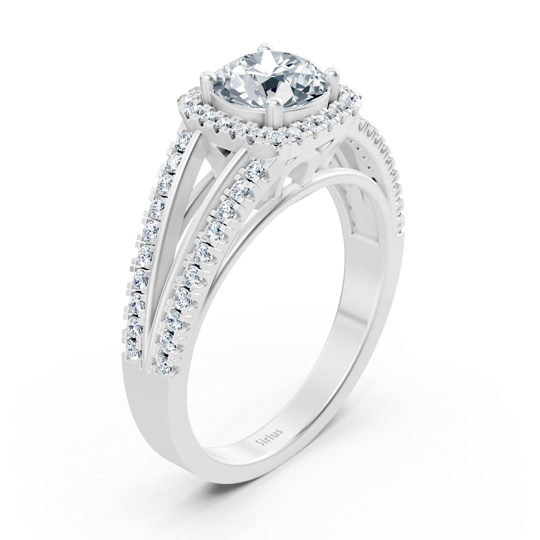 Klassischer Weißgoldring mit erhöhtem Halo und Labor-Diamant - hochwertiger Schmuck von Rosy Lab Diamonds