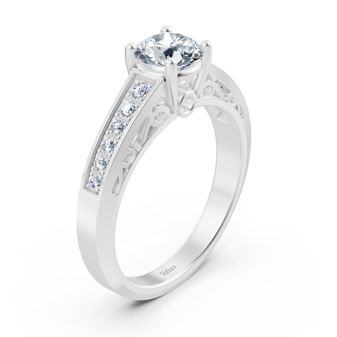 خاتم من ذهب أبيض بنقش جانبي مع ألماس من المختبر وتوباز أبيض - مجوهرات فاخرة من Rosy Lab Diamonds