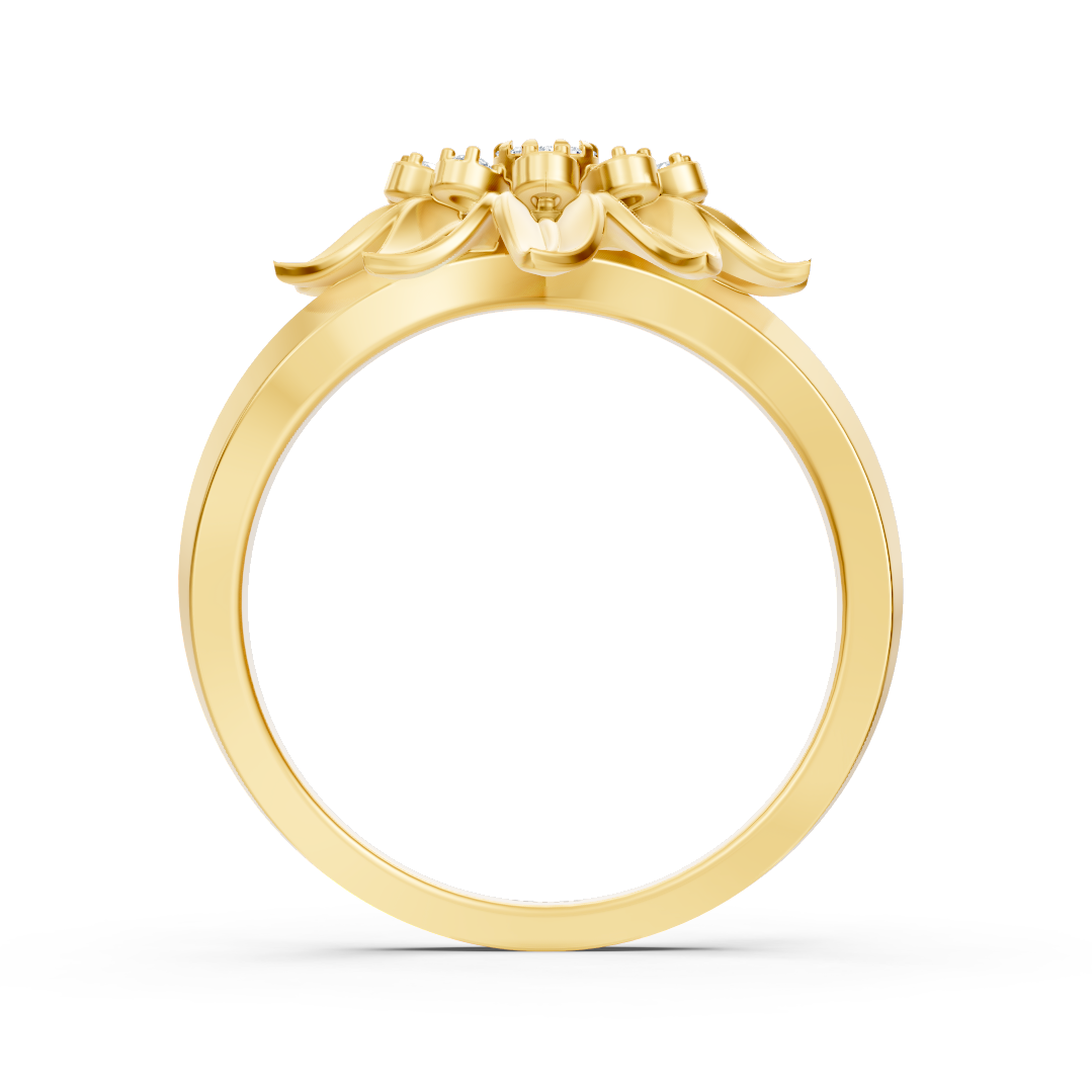 Bague florale en or jaune ornée de diamants de laboratoire scintillants – Bijoux haut de gamme de Rosy Lab Diamonds