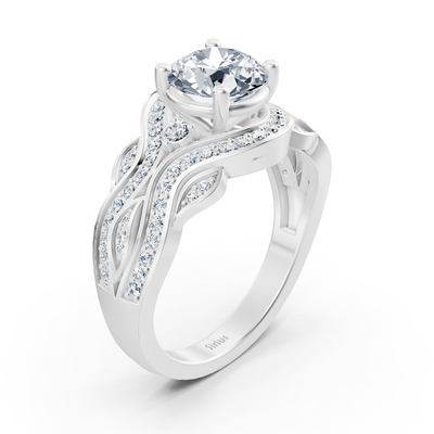 Fantasy diamond ring with delicate lines of white gold
