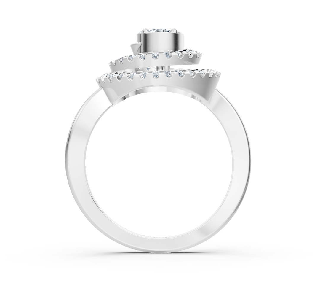 Weißgoldener Ring mit Dreifach-Halo aus Marquise-, Princess- und Runddiamanten