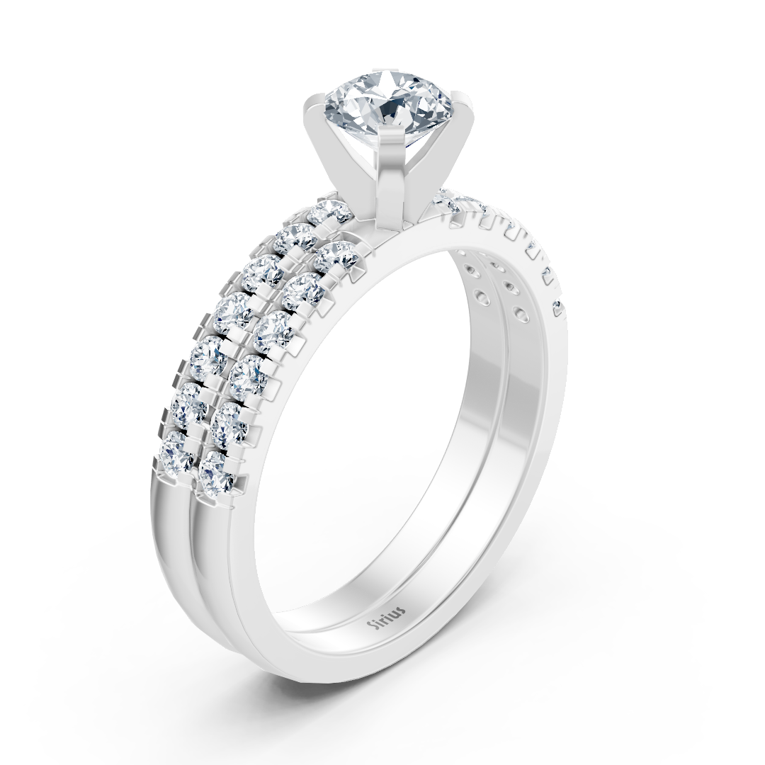 Weißgold-Ring mit Doppelreihe und zentralem Solitär aus Labor-Diamanten - hochwertiger Schmuck von Rosy Lab Diamonds