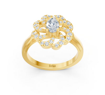 Yellow gold diamond ring in blossom design with center stone – 0.36 ct
