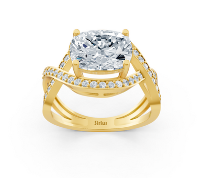 Moderner Gelbgold-Ring mit Cushion- und rundem laborgezüchtetem Diamant – 3,47 ct