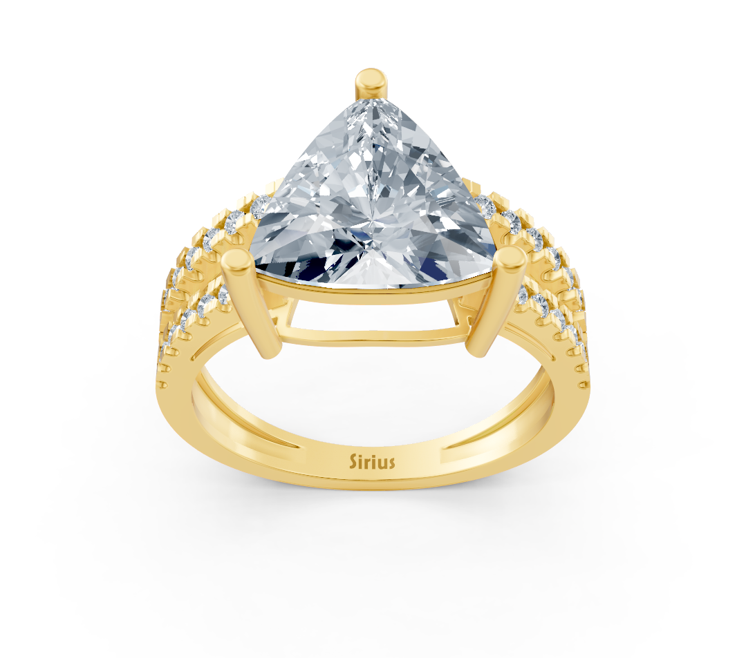 Bague solitaire trillion élégante ornée de diamants de laboratoire pavés en Or Jaune 14 carats – Bijoux haut de gamme de Rosy Lab Diamonds