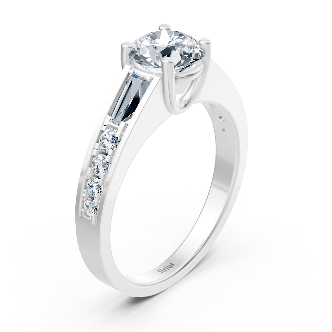 Merkezî tektaş ve laboratuvar pırlantalarından beyaz topaz detaylarına sahip Beyaz Altın yüzük - Rosy Lab Diamonds'tan yüksek kaliteli Mücevher