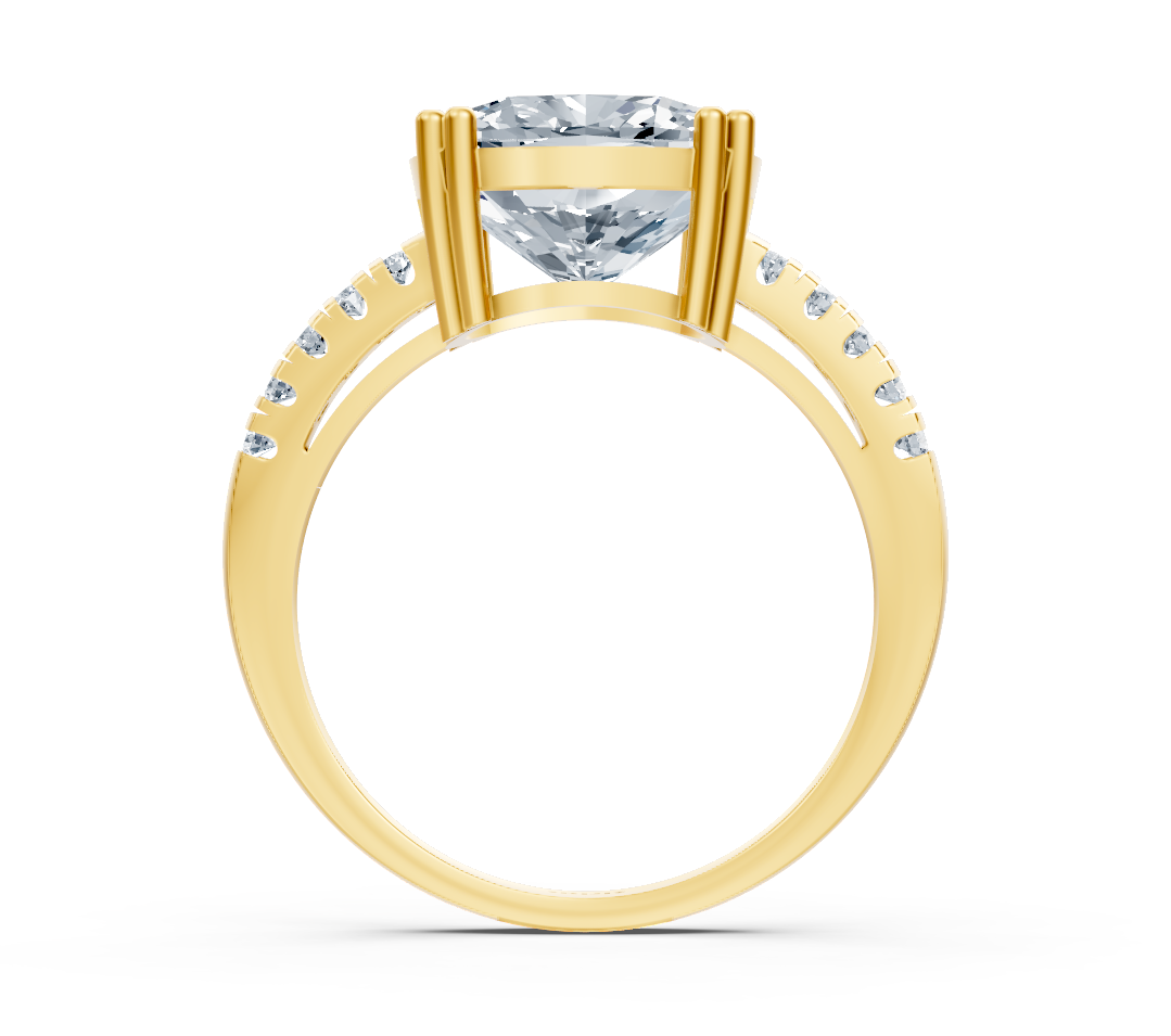 Exklusiver Cushion-Solitär-Ring mit Pavé-Labordiamanten in 14K Gelbgold - hochwertiger Schmuck von Rosy Lab Diamonds
