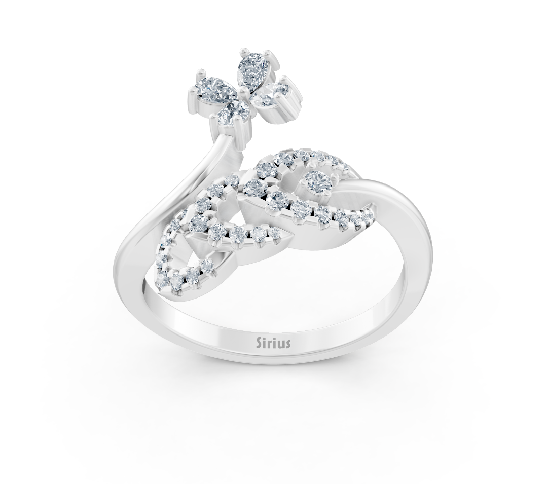 Rosy Lab Diamonds’tan armut ve yuvarlak kesim pırlantalı beyaz altın çift kalp yüzük – yüksek kaliteli Mücevher