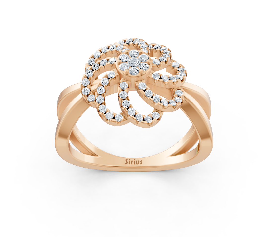 Modern rose gold ring with round diamonds