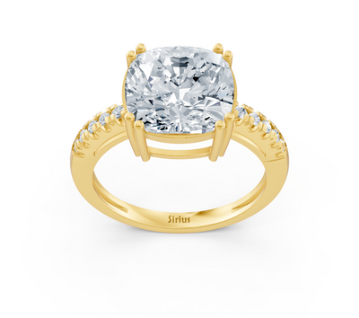 Bague solitaire coussin exclusive avec diamants de laboratoire pavé en or jaune 14 carats