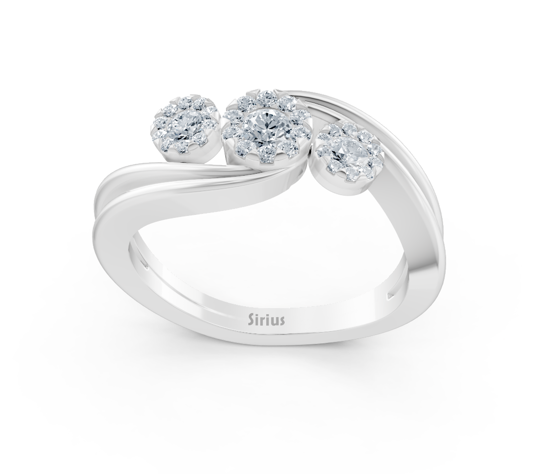 White Gold ring with three diamond-encrusted floral clusters – high-quality Jewelry by Rosy Lab Diamonds