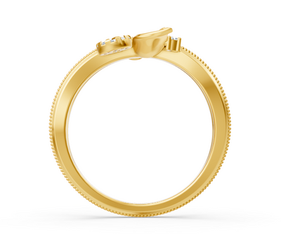 Verspielter Gelbgoldring mit floralen Details und Labordiamanten