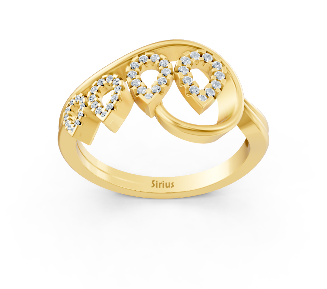 Yellow gold teardrop-shaped ring with lab-grown diamonds