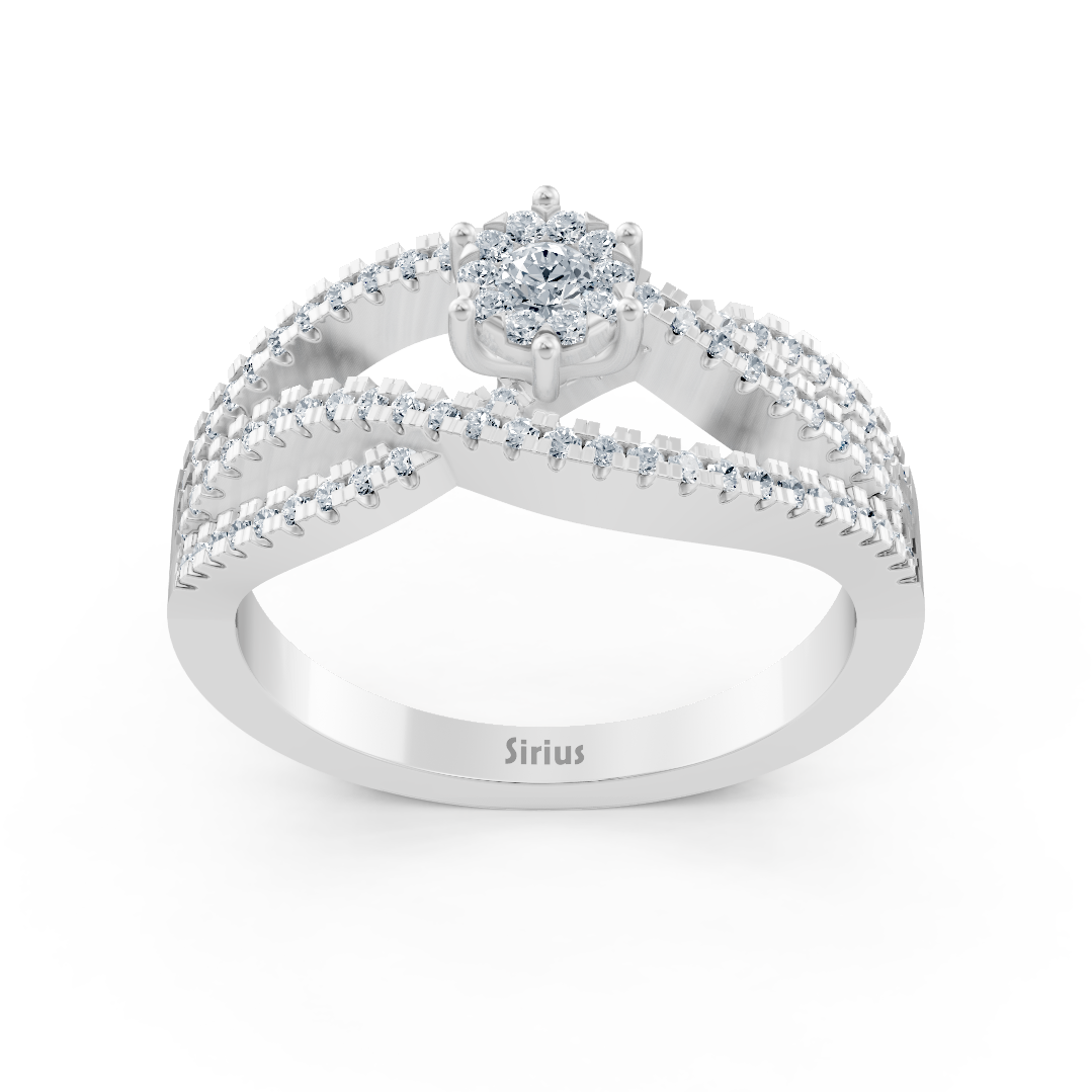 Weißgold Solitärring mit Pavé-Schultern