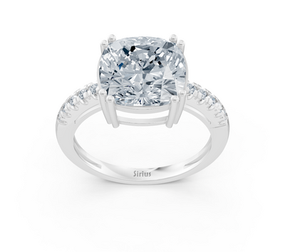 Exclusive cushion solitaire ring with pavé lab diamonds in 14K white gold