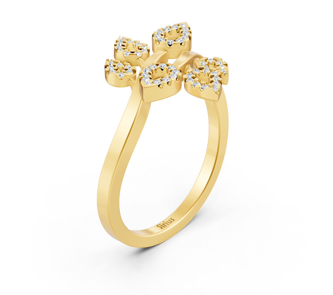 Yellow gold ring with round lab diamonds in floral style