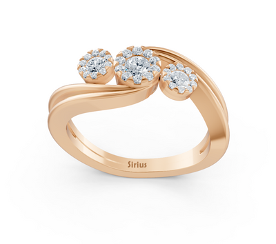 Rose gold ring with three diamond-studded flower shapes