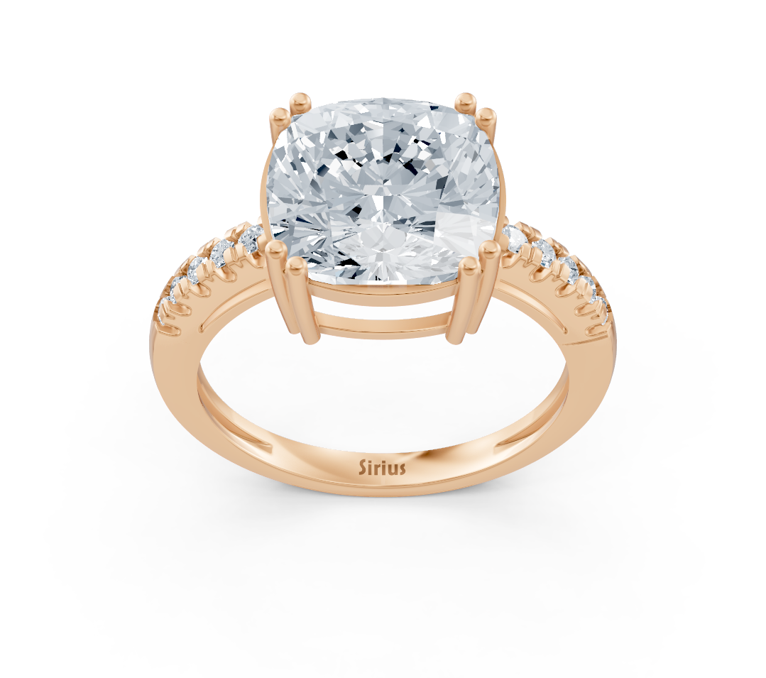 Bague solitaire coussin exclusive avec diamants de laboratoire pavé en or rose 14 carats