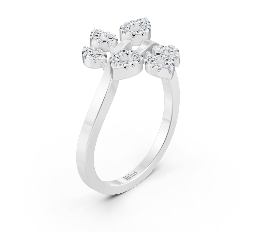 White gold ring with round lab-grown diamonds in a floral design - high-quality Jewelry from Rosy Lab Diamonds