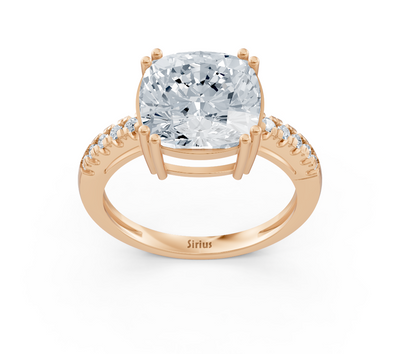Bague solitaire coussin exclusive avec diamants de laboratoire pavé en or rose 14 carats