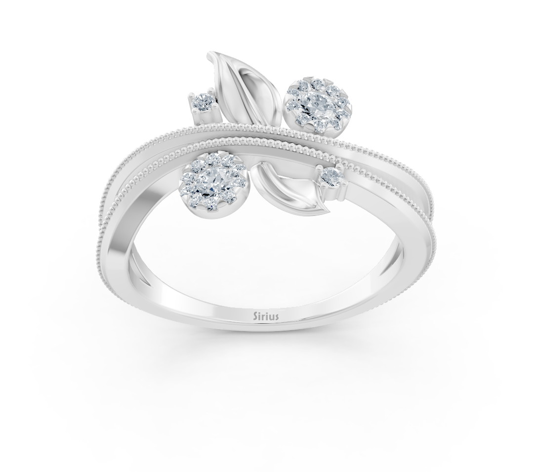Élégante bague en or blanc aux accents floraux et diamants de laboratoire – Bijoux haut de gamme de Rosy Lab Diamonds