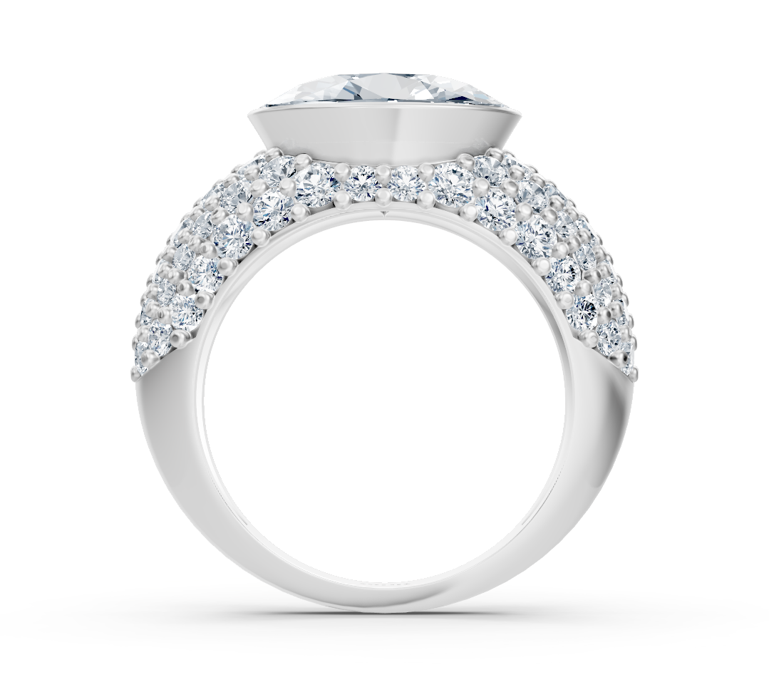 Bague extravagante en or blanc avec diamant synthétique ovale et rond – 2,24 ct