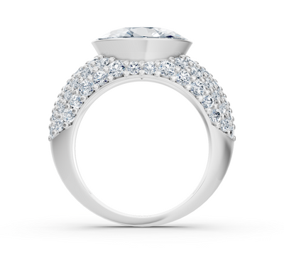 Bague extravagante en or blanc avec diamant synthétique ovale et rond – 2,24 ct