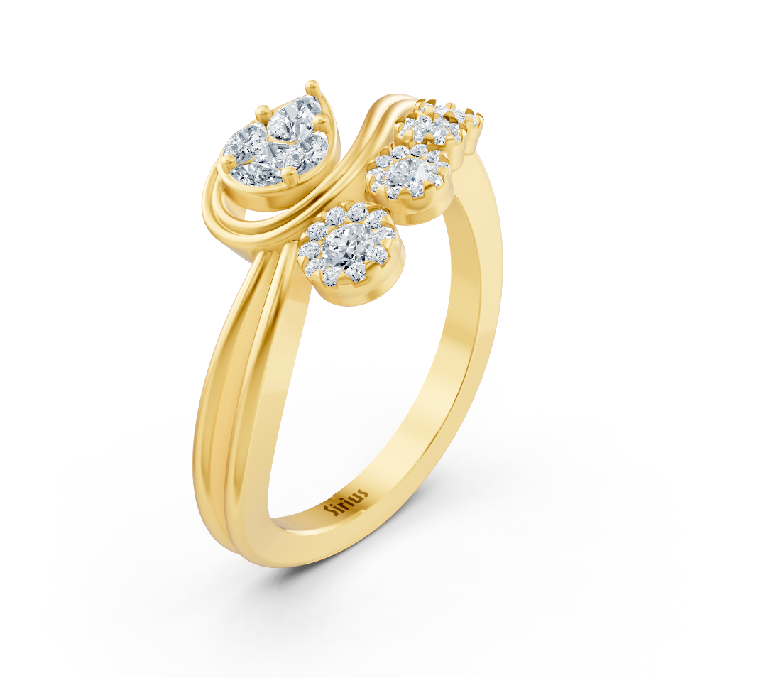 Yellow gold ring with floral mix of various diamond cuts
