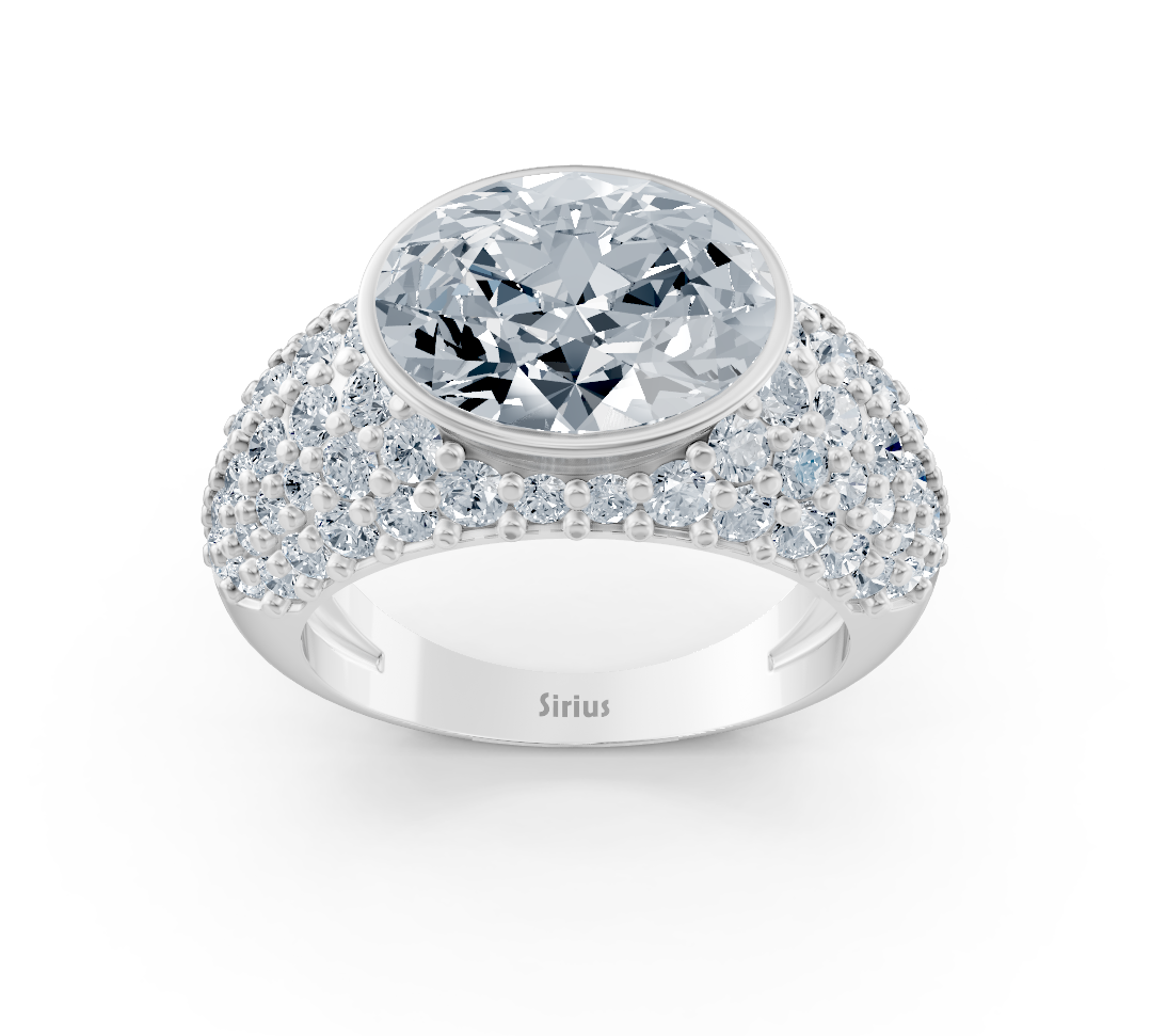 Bague extravagante en or blanc avec diamant synthétique ovale et rond – 2,24 ct