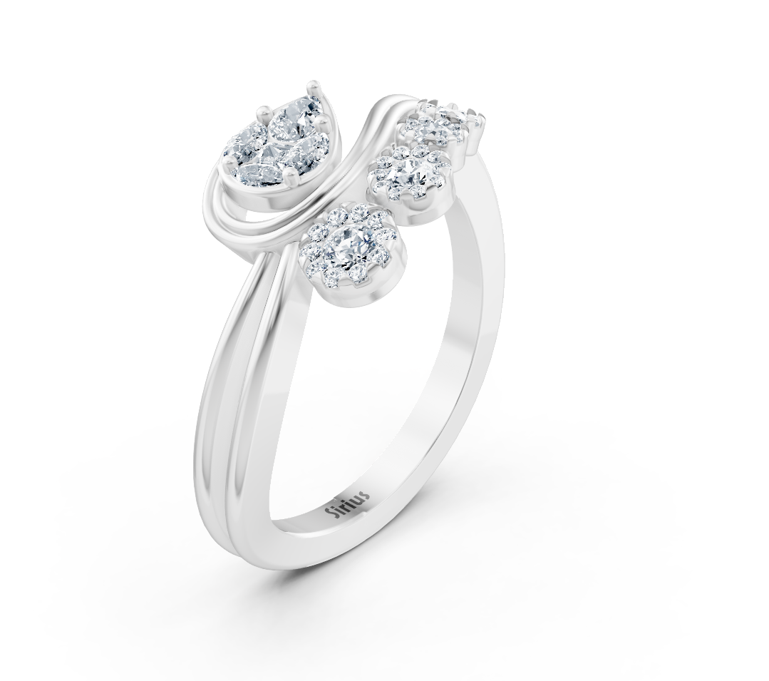 Weißgold-Ring mit floralem Diamantmix in verschiedenen Schliffen