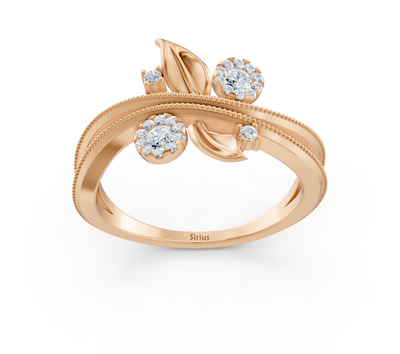 Romantic rose gold ring with floral details and lab diamonds