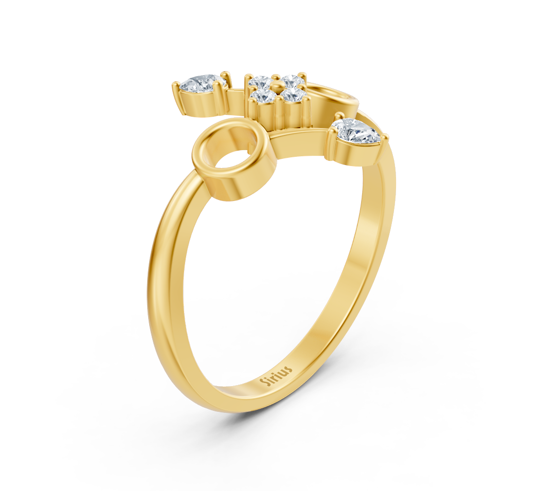 Yellow gold initial ring "O" with lab-grown diamonds