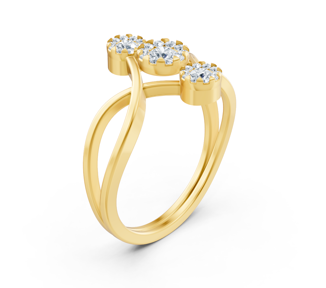 Yellow gold trio ring with round-cut lab diamonds