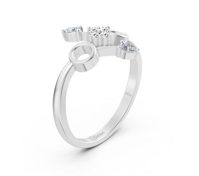 Weißgoldener Initialenring „O“ mit laborgezüchteten Diamanten