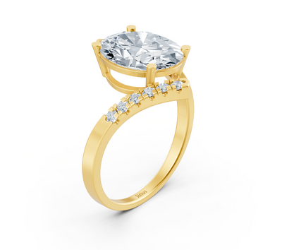 Yellow gold ring with lab-grown oval and round diamond – 2.22 ct
